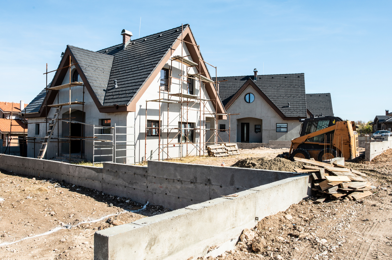 Residential house under construction in suburban area